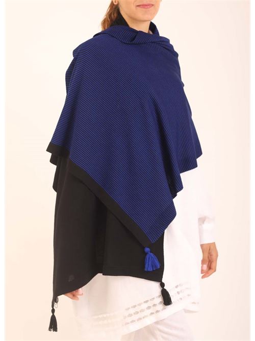 Stola in pura lana a righe nere e blu Art Tricot | STOLASTRISCEBLU